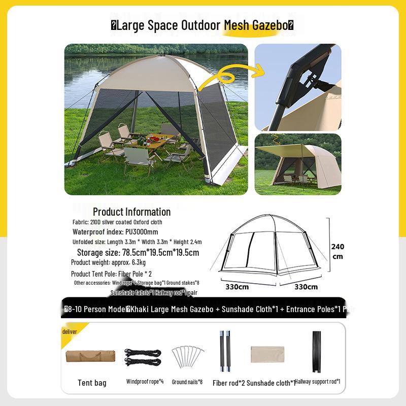 Portable Outdoor Mesh Gazebo: Large Sunshade Tent with Mosquito Net for Beach or Camping