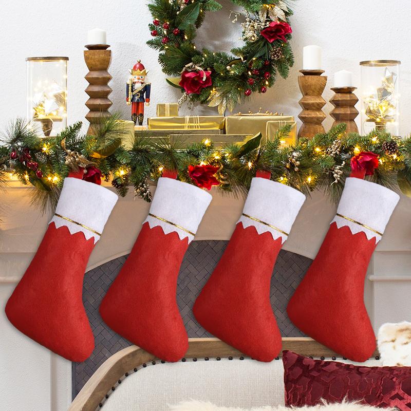 1-6pcs Christmas Stockings Stuffer Xmas Tree Home Fireplace Hanging Socks Gift Candy Bag 2026 New Year Party Decoration Supplies