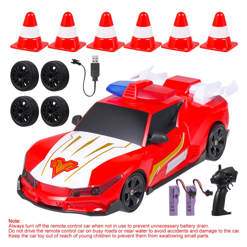 Police Car Remote Control Toy, 4WD Drift Car Toy with Lights 3 Rechargeable Batteries, Birthday Gift