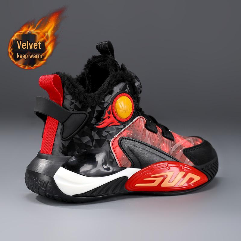 Boys' Winter 2025 Velvet-Lined Cotton Sneakers - Trendy Leather Surface for School Sports