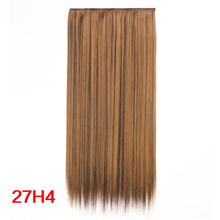 Leeons 5 Clips In Hair Extensions Synthetic Straight Heat-Resisting Fiber Clip On 24 Inch Blonde Brown Fashion Color For Women