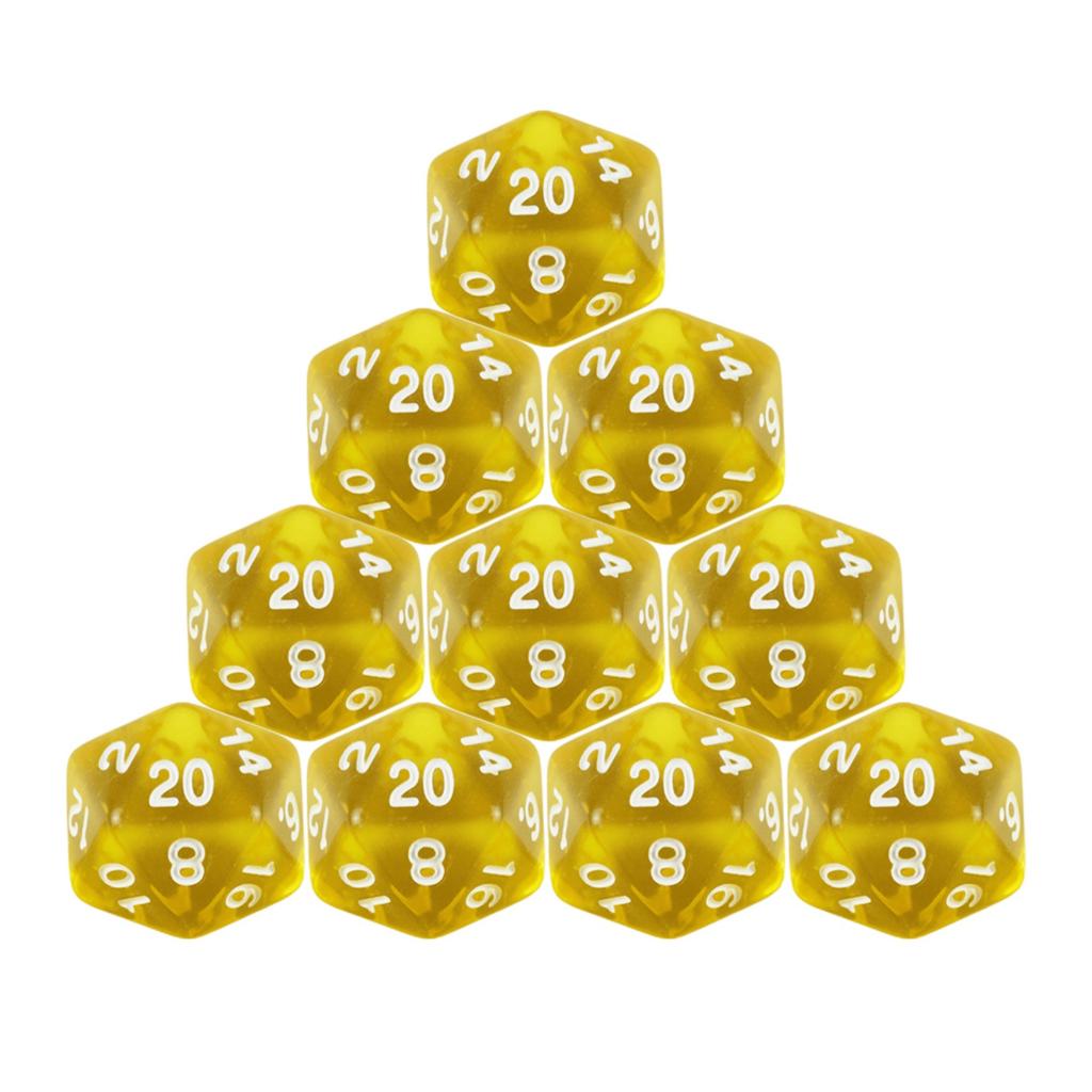 10 ks D20 Polyedrická sada kociek Priehľadná farba 20-stranné kocky pre doskové hry DND TRPG, Potreby pre stolné hry