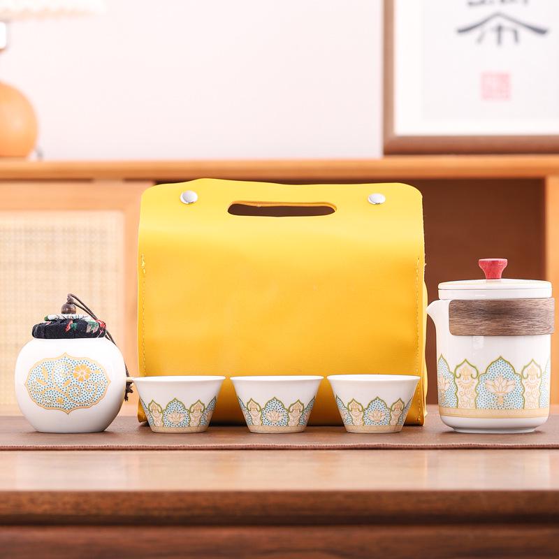 Portable Ceramic Gongfu Outdoor Tea Set with Kuaike Cups - Ideal for Business Gifts and Travel.