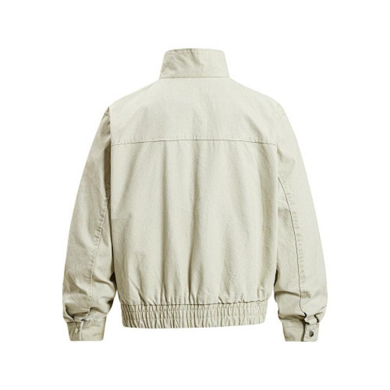 Mens Vintage Utility Jacket With Multiple Pockets Loose Fit Cotton Blend Workwear Style Outerwear Fall