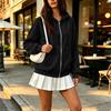 Women's Long Sleeve Color Hooded Loose Fit Zip-Up Jacket