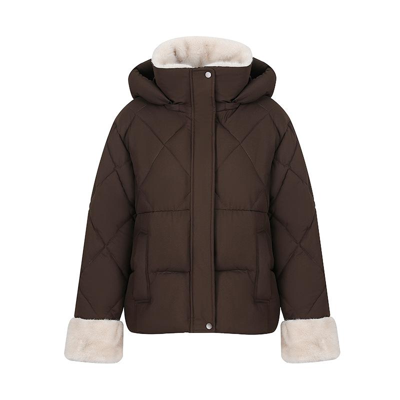Tjock Varm Jacka med Avtagbar Huva och Kort Pälskrage