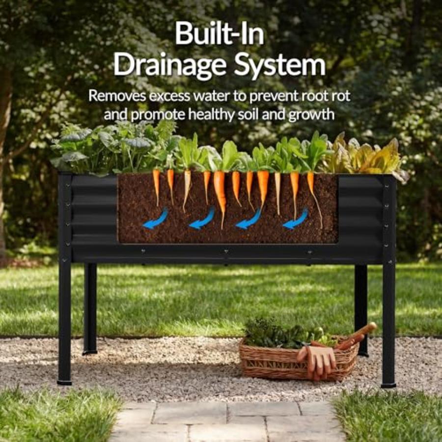 48x24x30in Galvanized Raised Garden Bed Metal Elevated Planter Box for Vegetable Garden Backyard Patio Balcony Black