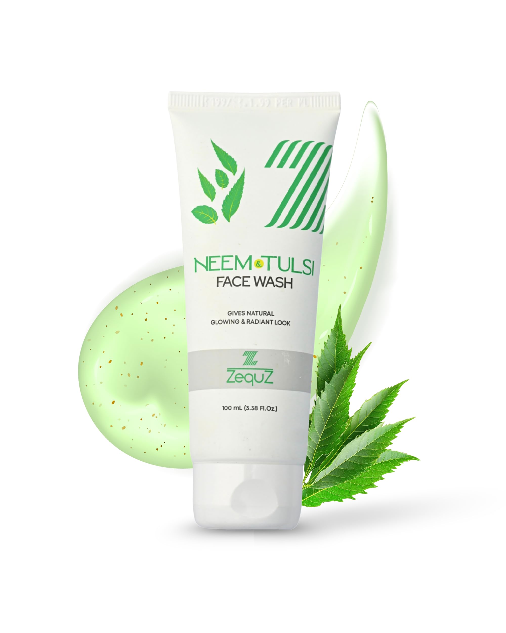 ZequZ Neem Tulsi Face Wash 100ml | Unisex Daily Use Gel Cleanser for Oily, Acne-Prone & Dull Skin | Brightening & Deep Cleansing with Aloe Vera Ext