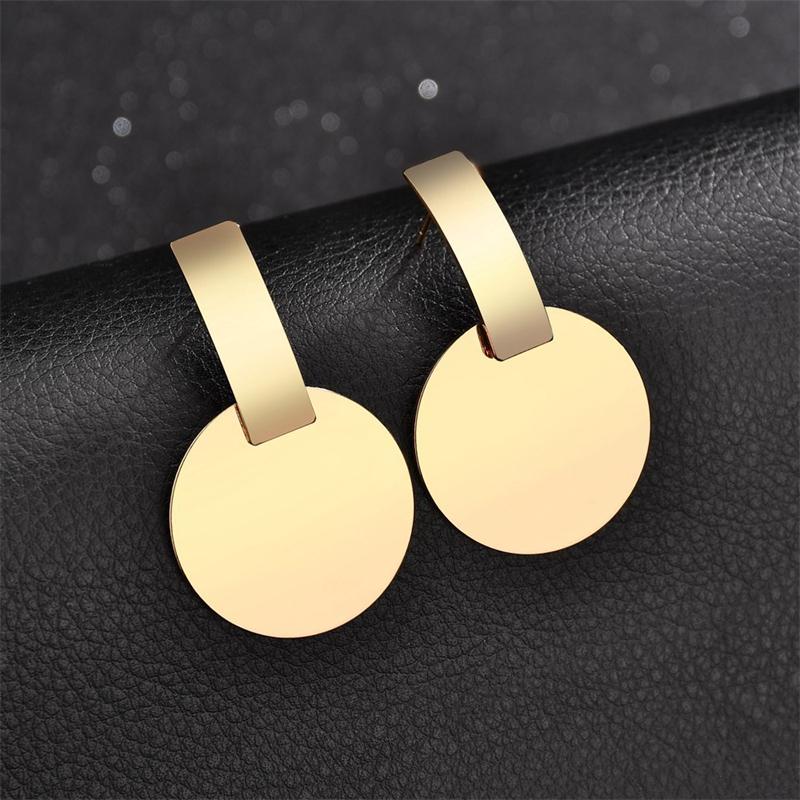 

Gold Color Round Piece Dangle Earrings for Women Metal Exaggerated Hiphop Drop Earrings Punk Personality Ear Zircon