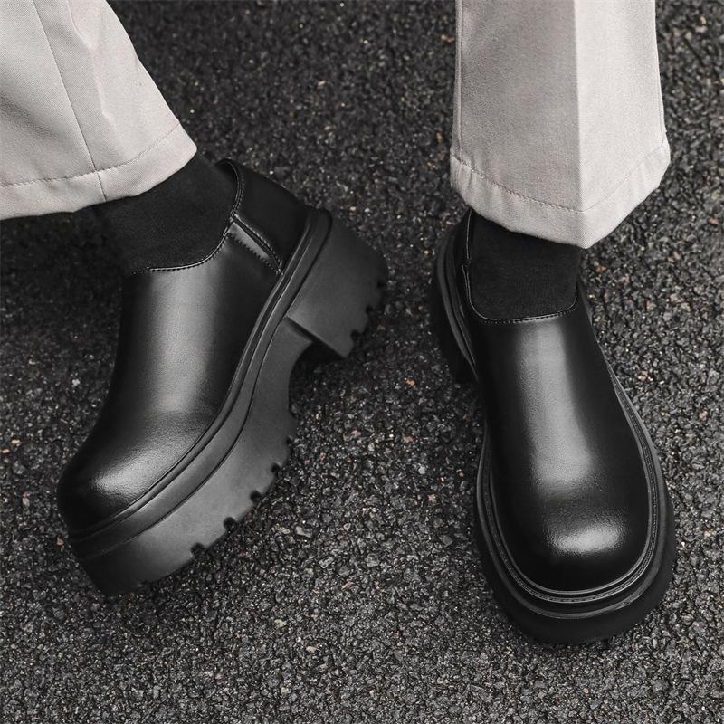 men casual platform shoes slip-on genuine leather shoe business office dress black trendy breathable loafers gentleman footwear