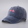 Nuovo cappellino da baseball con fenicottero ricamato in denim lavato con visiera curva parasole in stock