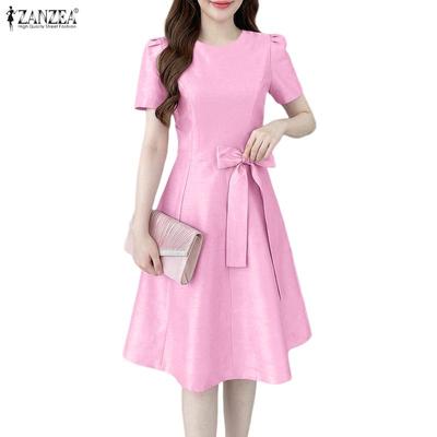 Women Casual Round Neck Summer Short Sleeve A-Line Dress