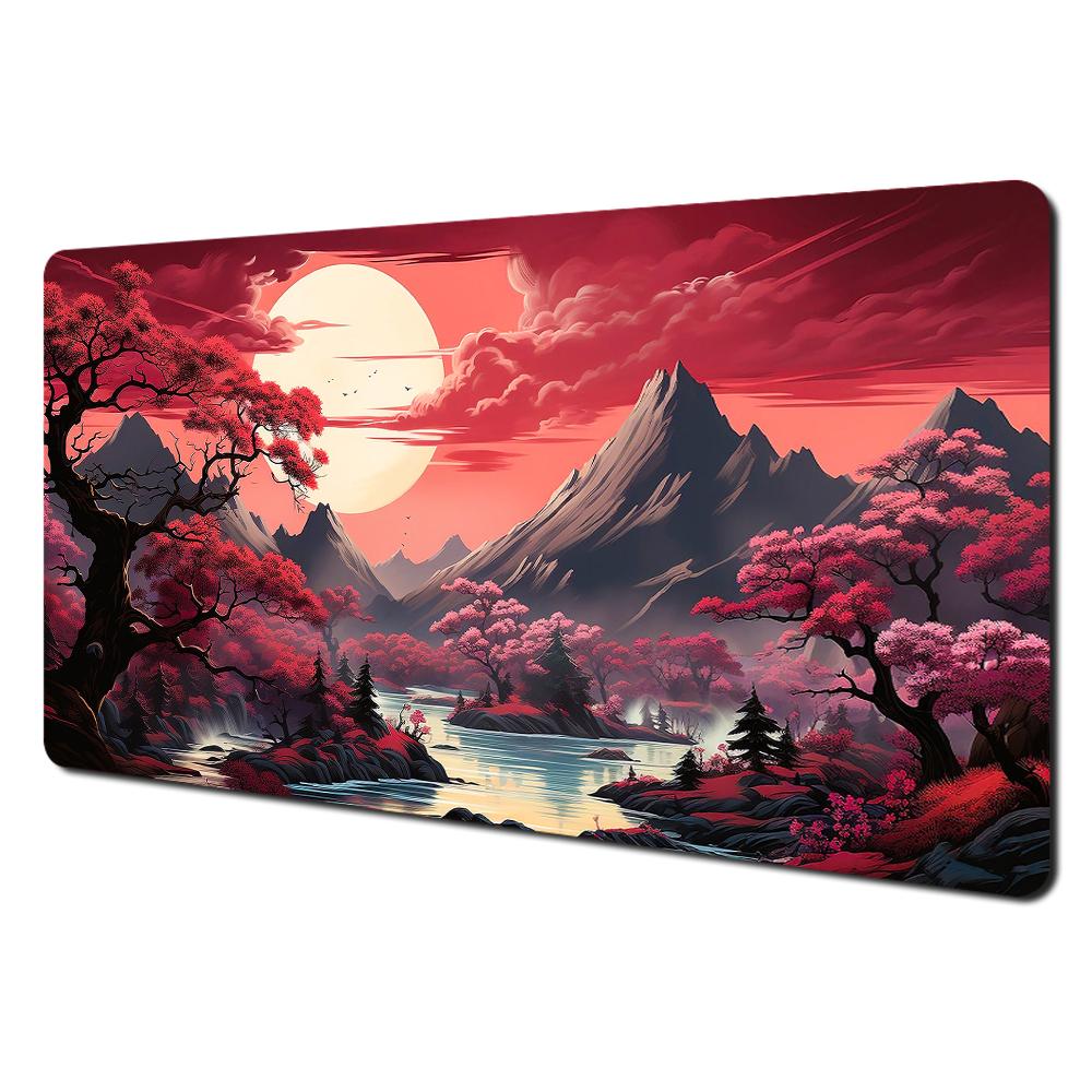 Plum Blossom Art Illustration Large Mouse Pad Desk mat with stitched edges Natural rubber base Computer mouse pads gaming pad