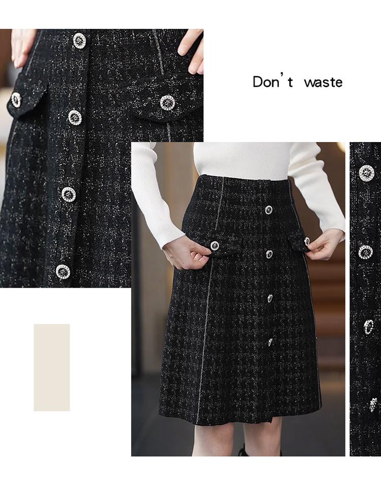Women's Woolen Button-Down A-Line Skirt - High-Waisted, Mid-Length, Slimming & Loose Fit for Autumn/Winter 2025