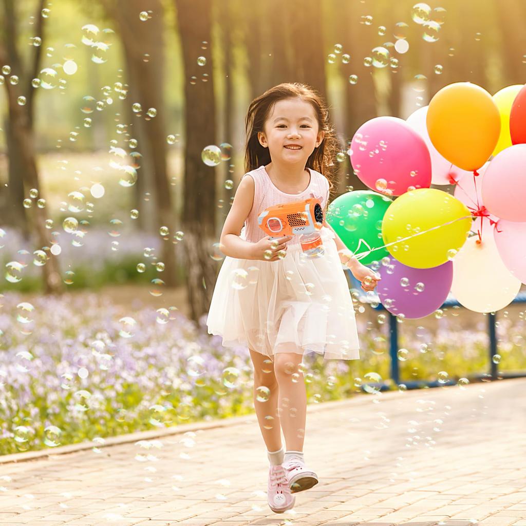 AOMEVOLEO Electric Bazooka Bubble with LED Kids Toy for Outdoor and as a Gift Gun, Automatic, Leak-Proof, Light, Play, Picnics, Camping, Weddings,