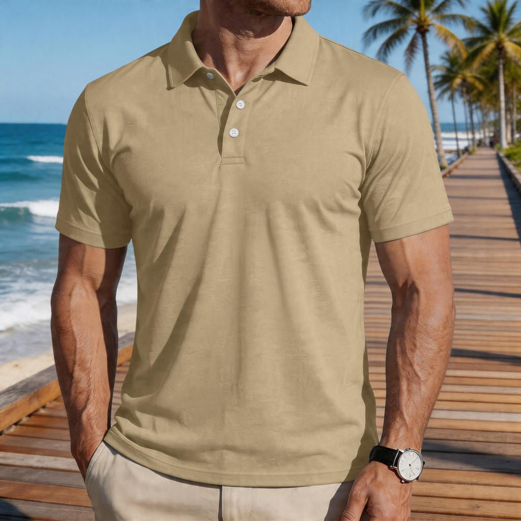 Men's Short Sleeve Polo Shirt Classic Fit Button Down Collar Casual Lightweight Breathable Fabric Summer Top