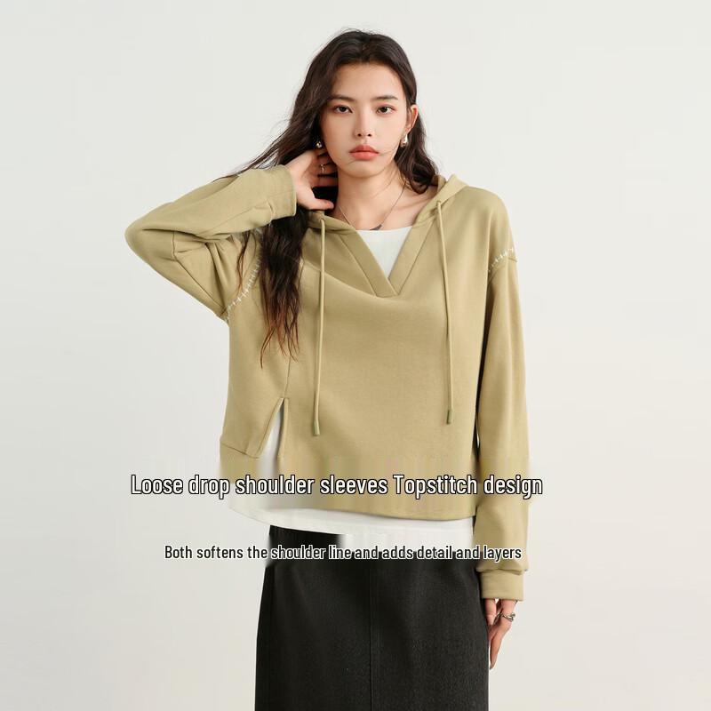 Elva' Island Women's Faux Two-Piece Hooded Sweatshirt