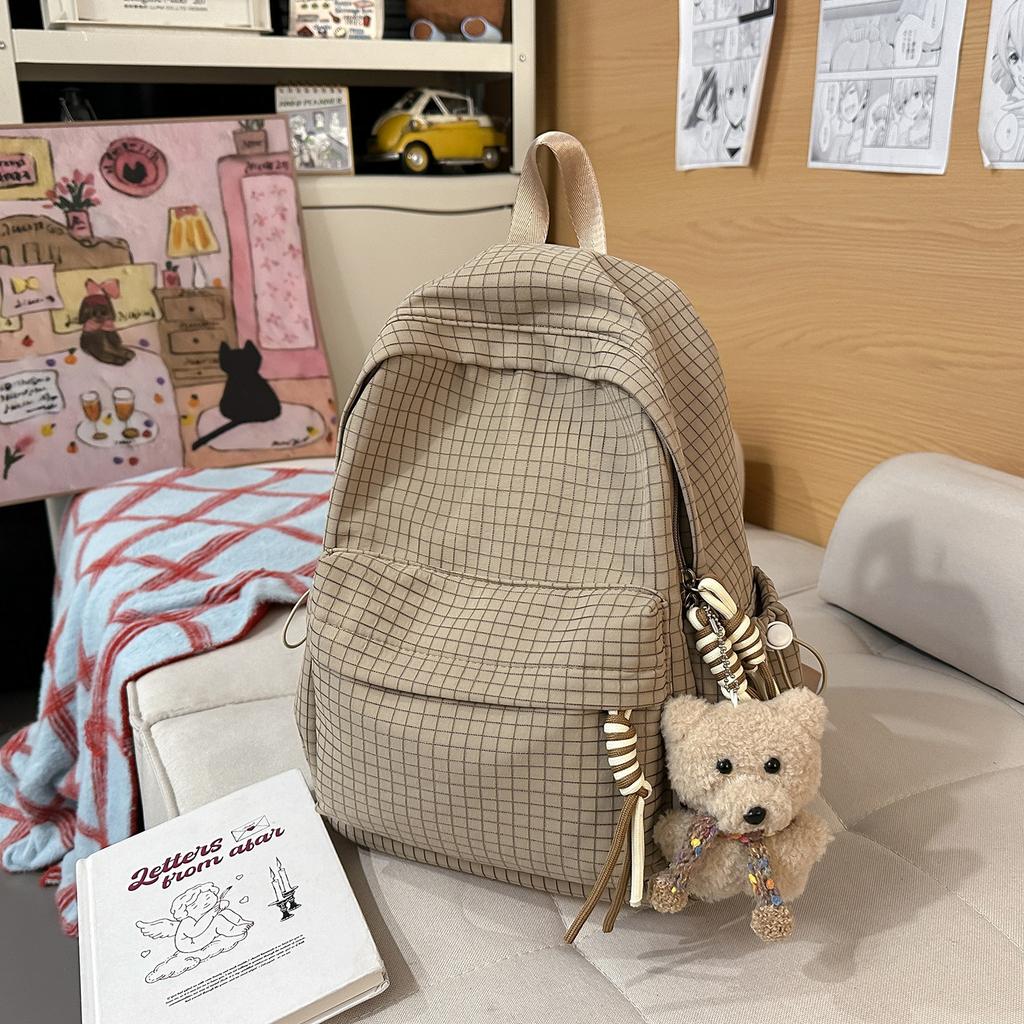Schultasche Campus Schultasche Damen Koreanische Ausgabe ins Einfacher Karierter Rucksack Highschool-Schüler Große Kapazität Freizeit Reise Rucksack