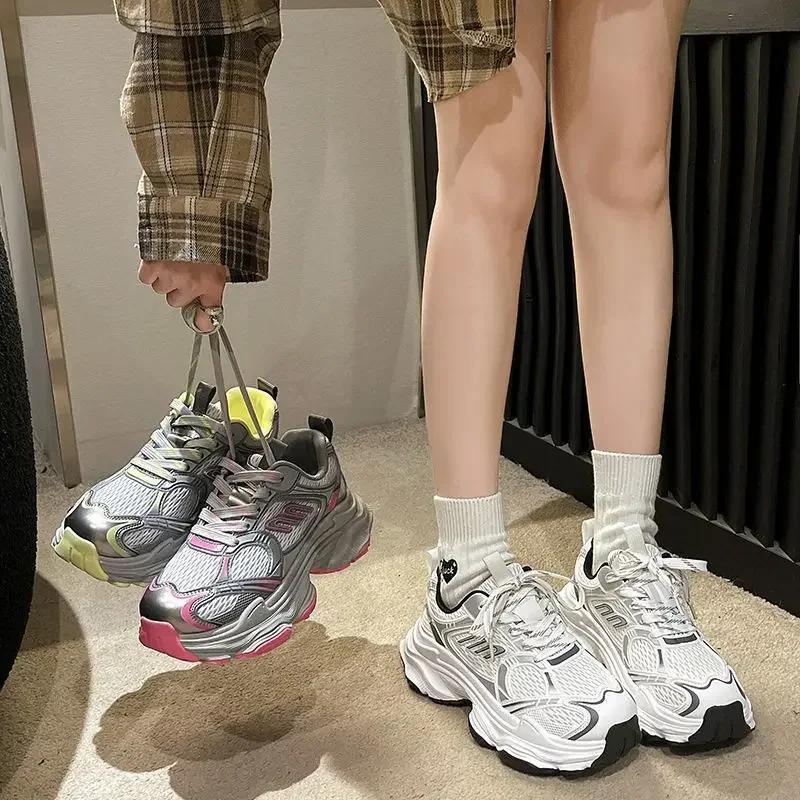 New Thick Bottom Father Sneakers Women's Color Block Mesh Breathable Comfortable Versatile Casual Sports Casual Shoes