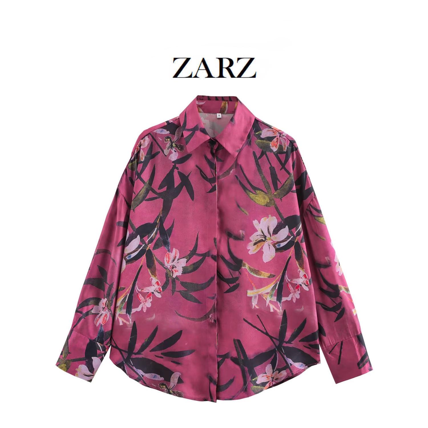 

Классическая модная женская рубашка ZARZ с принтом из шелка-сатина Small