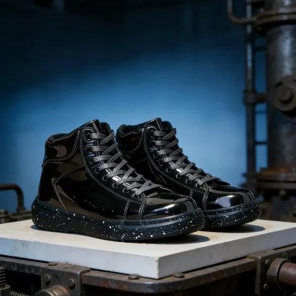 

Mirror-effect Sneakers, Glossy Leather Shoes, Trendy Couple Shoes, Casual Shoes, British Style Platform Shoes 39 чёрный