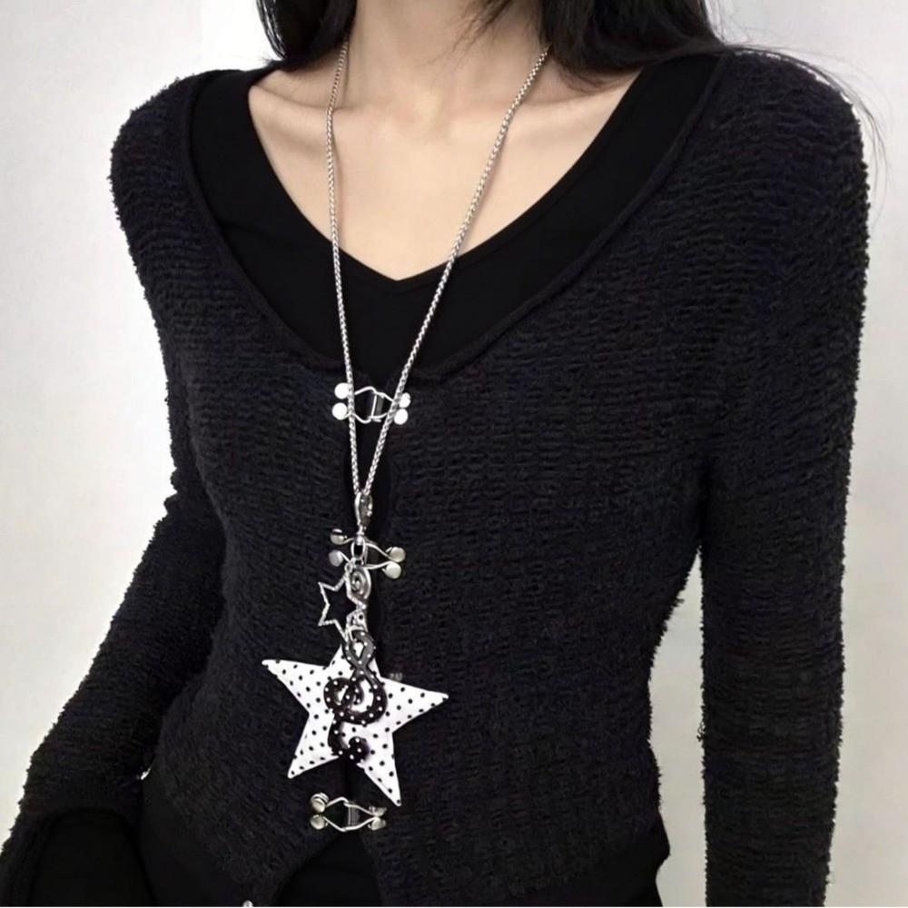Punk Style Star Pendant Necklace Musical Notes Pendant Swirl Sweater Chain Polka Dot Necklace Y2K Style A