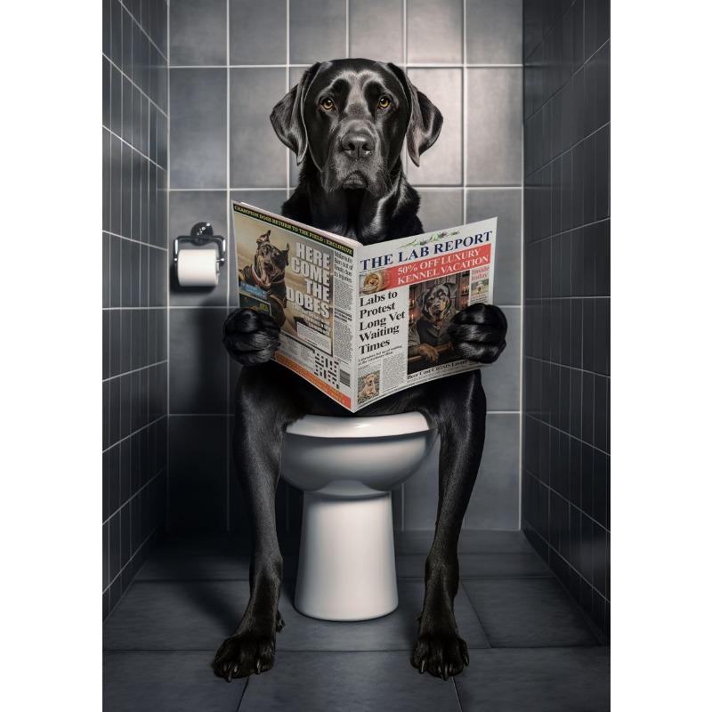 Retro Funny Animal Sitting On Toilet Reading Newspaper Posters Prints Canvas Painting Colorful Wall Pictures Bathroom Home Decor