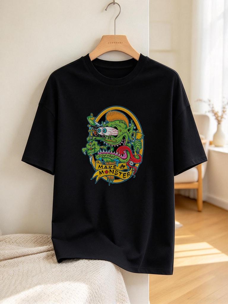 Unisex T-shirt Cartoon Monster Print Summer Casual Comfortable Soft Tops Daily Wear