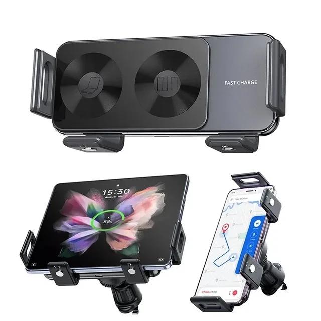 Dual Coil Car Wireless Charger Stand Car Phone Holder Mount 15W Fast Charging For Samsung Galaxy Z Fold 7 6 S26 S25 iPhone 17