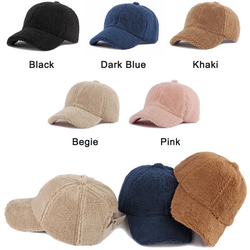 Korean Autumn Winter Baseball Cap Women Solid Color Artificial Lambswool Hat Simple Plush Trucker Hats Adjustable Plush Visor