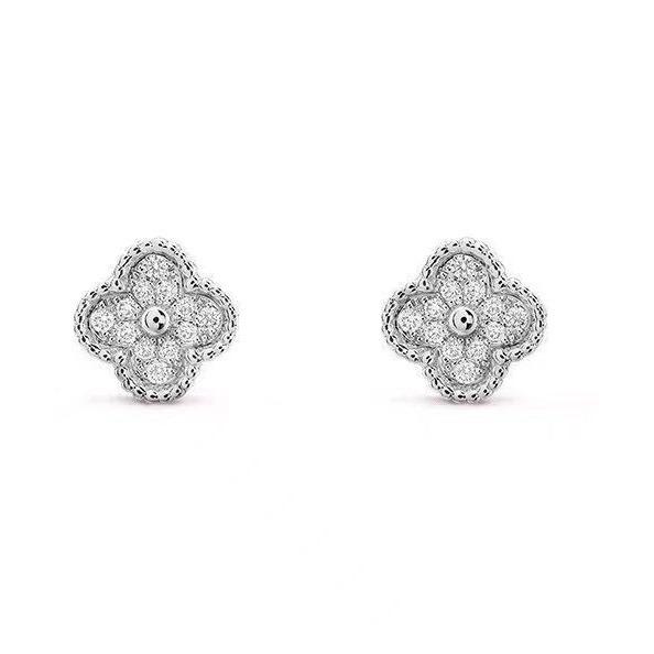 Four-Leaf Clover S925 Silver 9mm Stud Earrings with Red Agate, Black Agate, Turquoise, Butterfly, White Shell, Gray Shell, and Pink Shell for Women.
