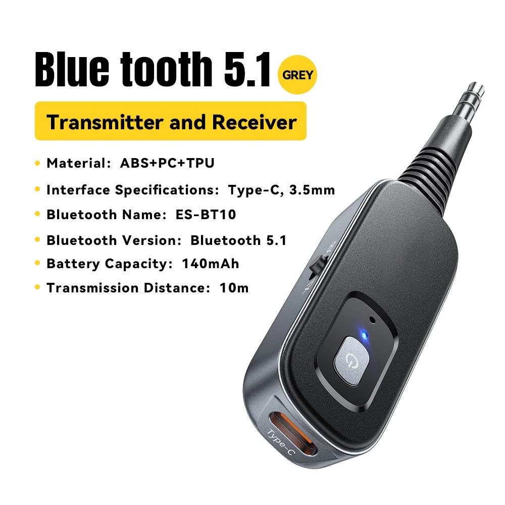 

New 2-in-1 Blue Tooth Audio Receiver Transmitter 10m Wireless Blue Tooth 5.1 3.5mm AUX Audio Adapter Stereo for Earphones TV Car сірий