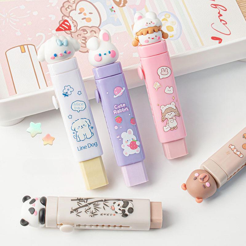 Creative Design Pull-out Pencil Eraser for Kids Boy Girl Cute Cartoon Stationery Eraser Large Capacity Back To School Eraser
