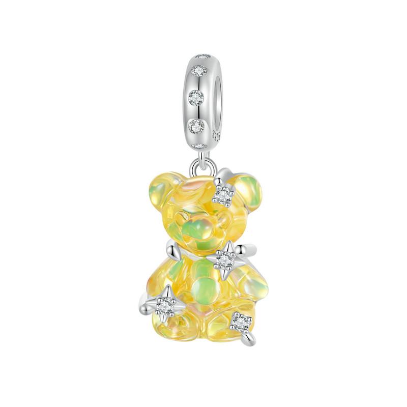 

BAMOER 925 Silver Dreamy Bear Inlaid Stars Charm fit Charm Bracelet Bangle DIY Jewelry Five Colors Pet Pendant SCC2754