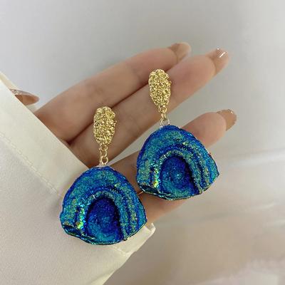 Orecchini pendenti vintage in pietra naturale astratta per donne Orecchini pendenti geometrici in roccia vulcanica con stelle di pittura di Van Gogh