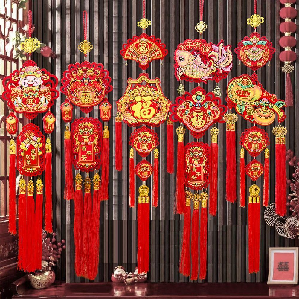 Red New Year Gold Hanging Ornament Fu character Felt Fruit Lucky Bag Pendant Chinese knot Luck Fu Character Door Hanging