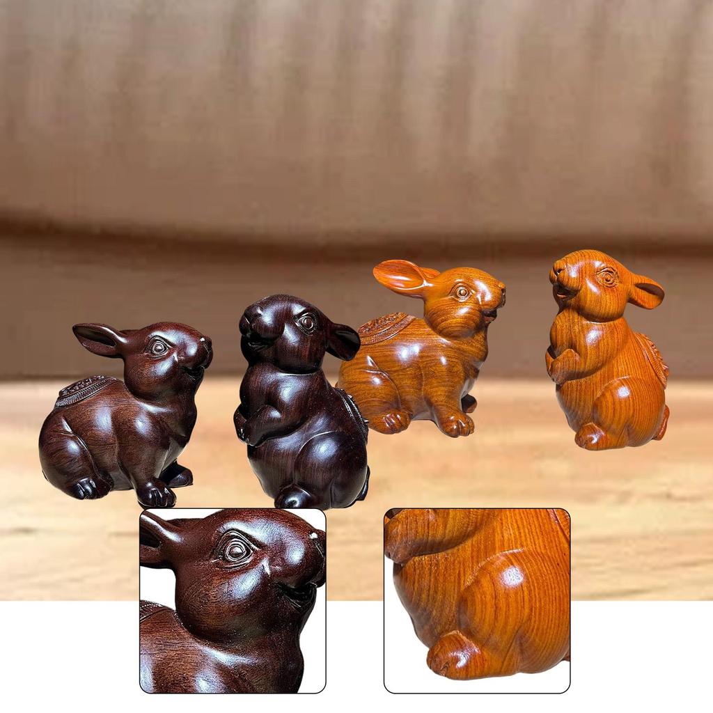 2 Stück Holzgeschnitzte Hasenfigur Dekorative Verzierung Reizende Dekoration Tierfigur für Schreibtisch Sammlerstück Wohnzimmer