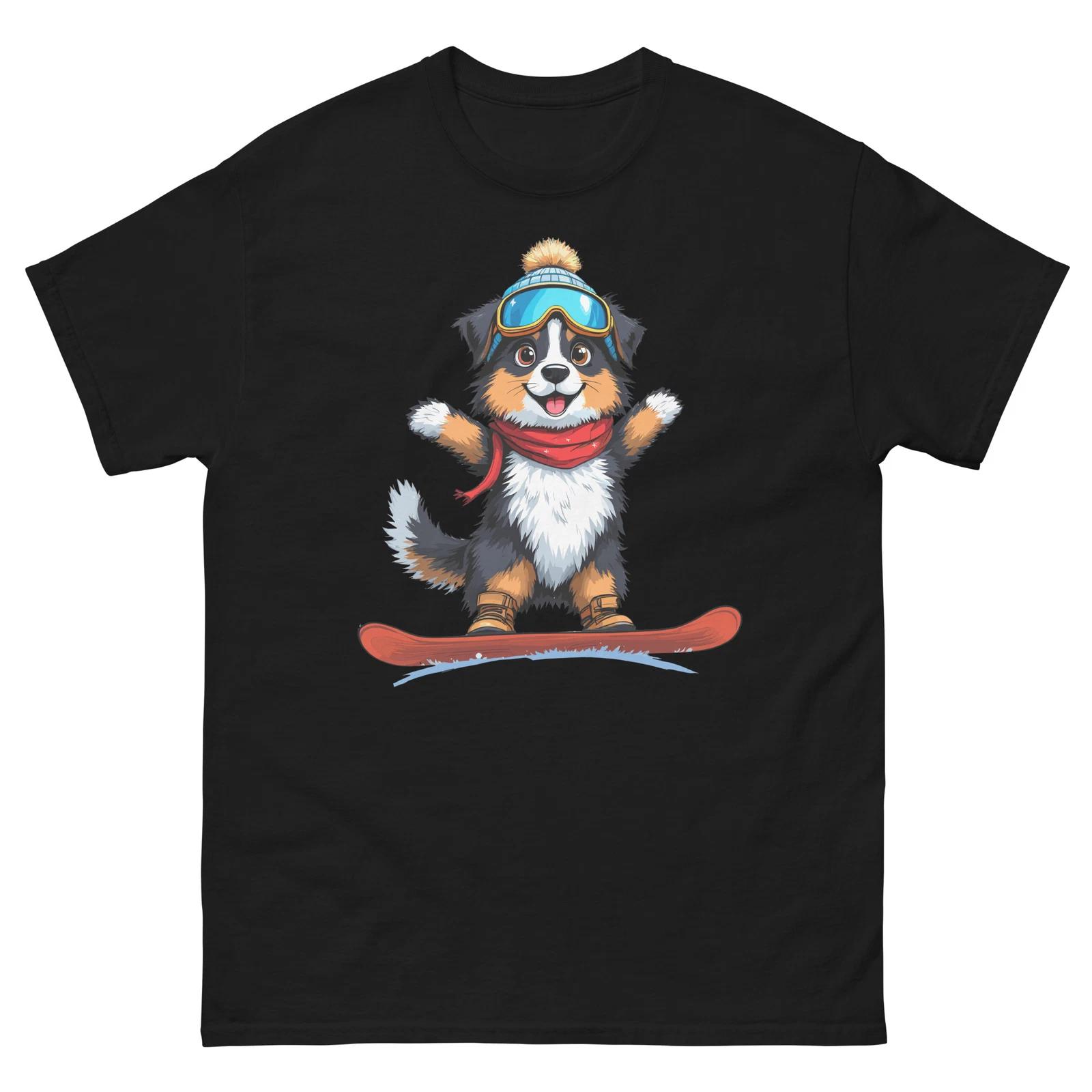 Australian Shepherd Dog Snowboarding Fun Snowboarder T-Shirt 3XL
