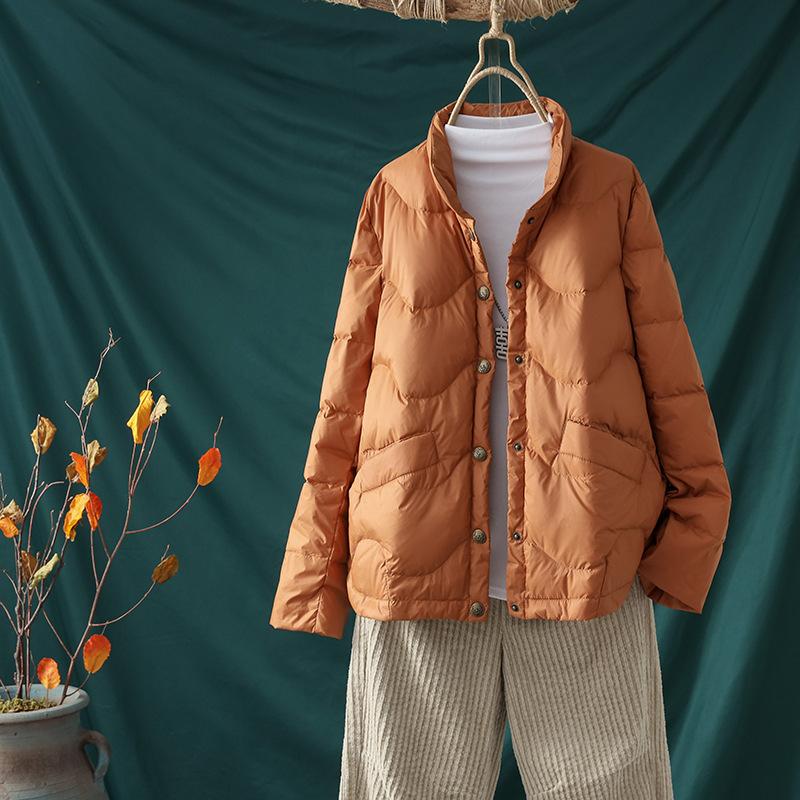 White duck down light down jacket women's short winter new loose casual big pocket stand-up collar retro coat
