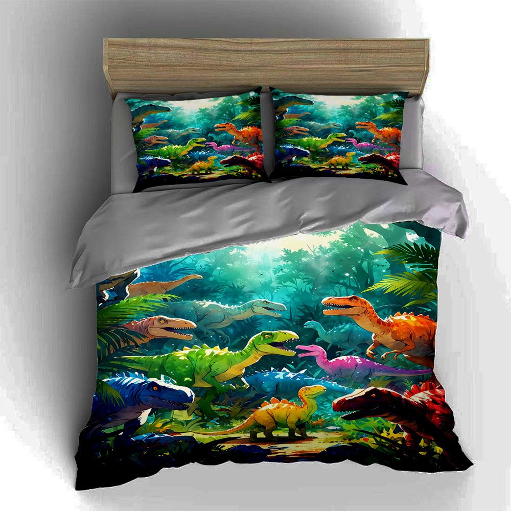 Colorful Dinosaur Forest Bedding Duvet Cover Sets Duvet Covers Pillowcases Gifts (1 * Duvet Cover 2 * Pillowcases, Without Duvet Insert)