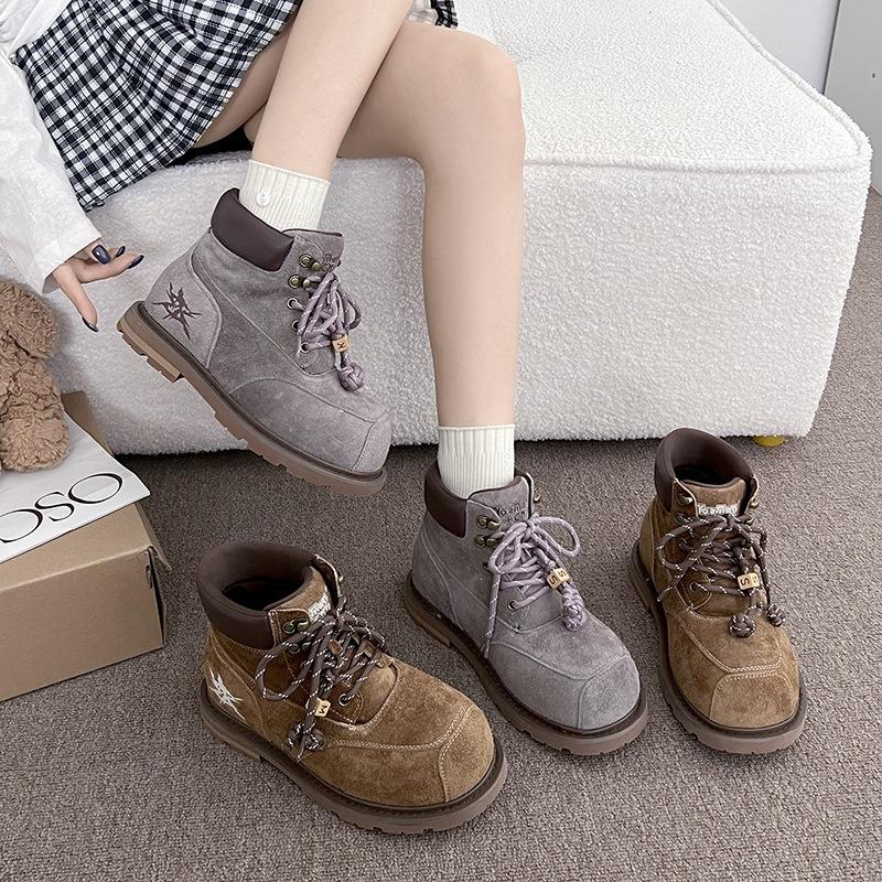 Morino Puzzle~ Retro thick-soled Martin boots women's new fashionable versatile tooling rhubarb boots