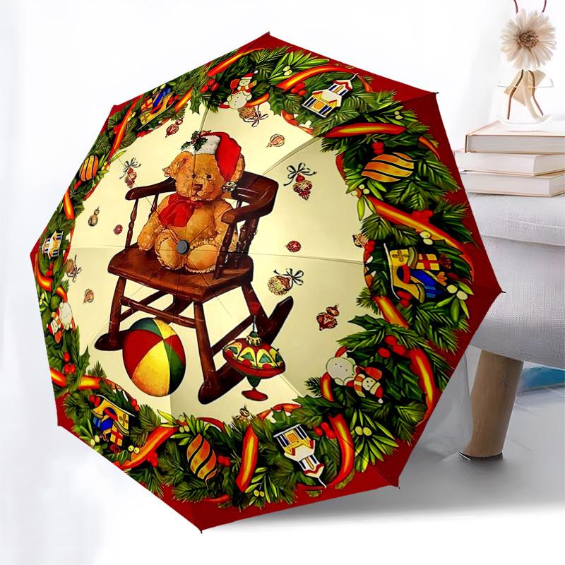 

1pc Blue and White Floral Mandala Automatic Opening Folding Umbrella with 8-Rib Iron Frame, Portable Outdoor for Fans, Travelers, Daily Use, and Festi
