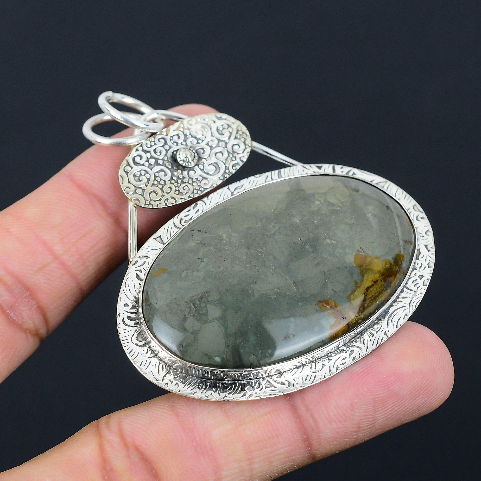 Sisters Day Sale Polychrome Jasper Gemstone Sterling Silver Engagement Pendant