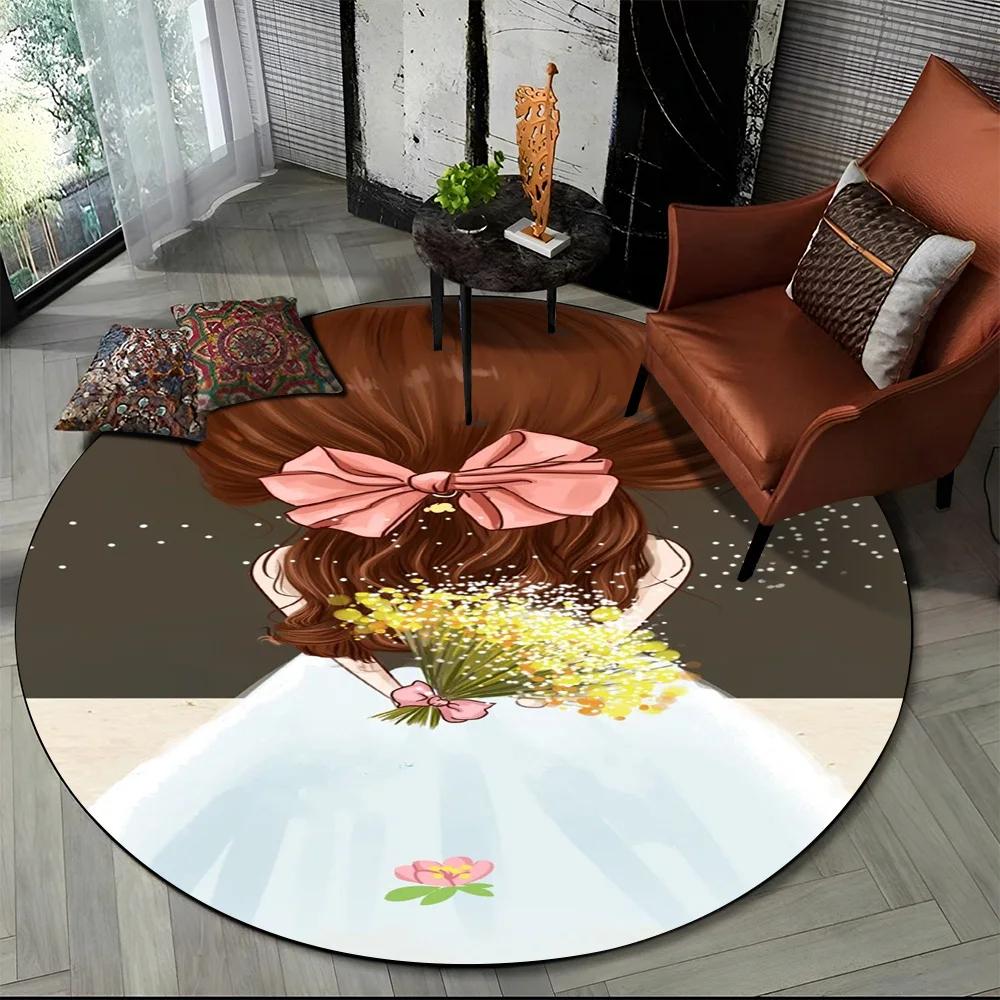 Cartoon Ballet Girl Round Carpet Fairy Ballerina Unicorn Rug for Living Room Bedroom Child Room Decor Doormat Non-slip Floor Mat