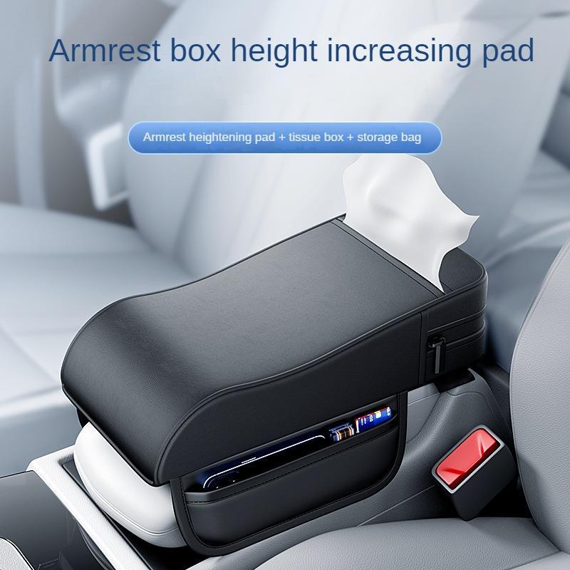 Auto Mittelarmlehnenbox Höhenpolster Universal Zentrale Ellbogenstütze Leder Auto Armlehnenbezug mit Taschentuchhalter Armlehnenbezug