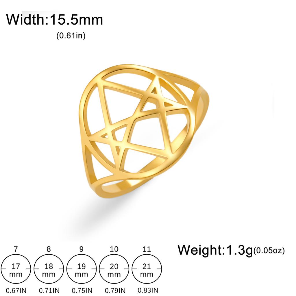 Dawapara Unicursal Hexagram Symbol Stainless Steel Ring for Men Women Thelema Sacred Geometry Spiritual Jewelry