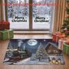 1pc, 2D Flat Printing, Christmas Moonlit Night Snowscape Steam Train Cottage Holiday Entrance Mat, Colorful And Non-Slip, Machine Washable Carpet, Sui