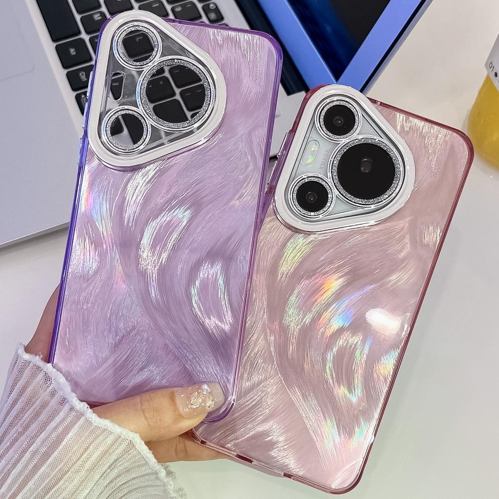Plating Colorful Shiny Feather Phone Case For Huawei Pura 70 Ultra Pura 70 Pro Pura70 + Mate 60 Pro Mate60 Camera Protect Cover