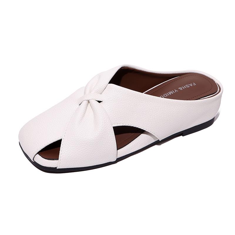2025 summer wear casual Muller slippers hollow breathable bag head half slippers comfortable round head slope heel cool slippers
