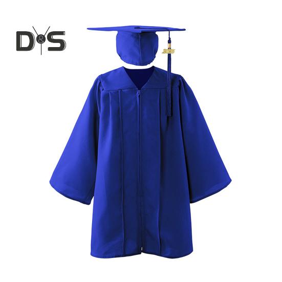 

Детская выпускная форма для детского сада с шапочкой и кисточкой, V-образный вырез, длина до колена, длинный рукав, застежка-молния, начальный выпускной халат для детей, выпускной S королевский синий